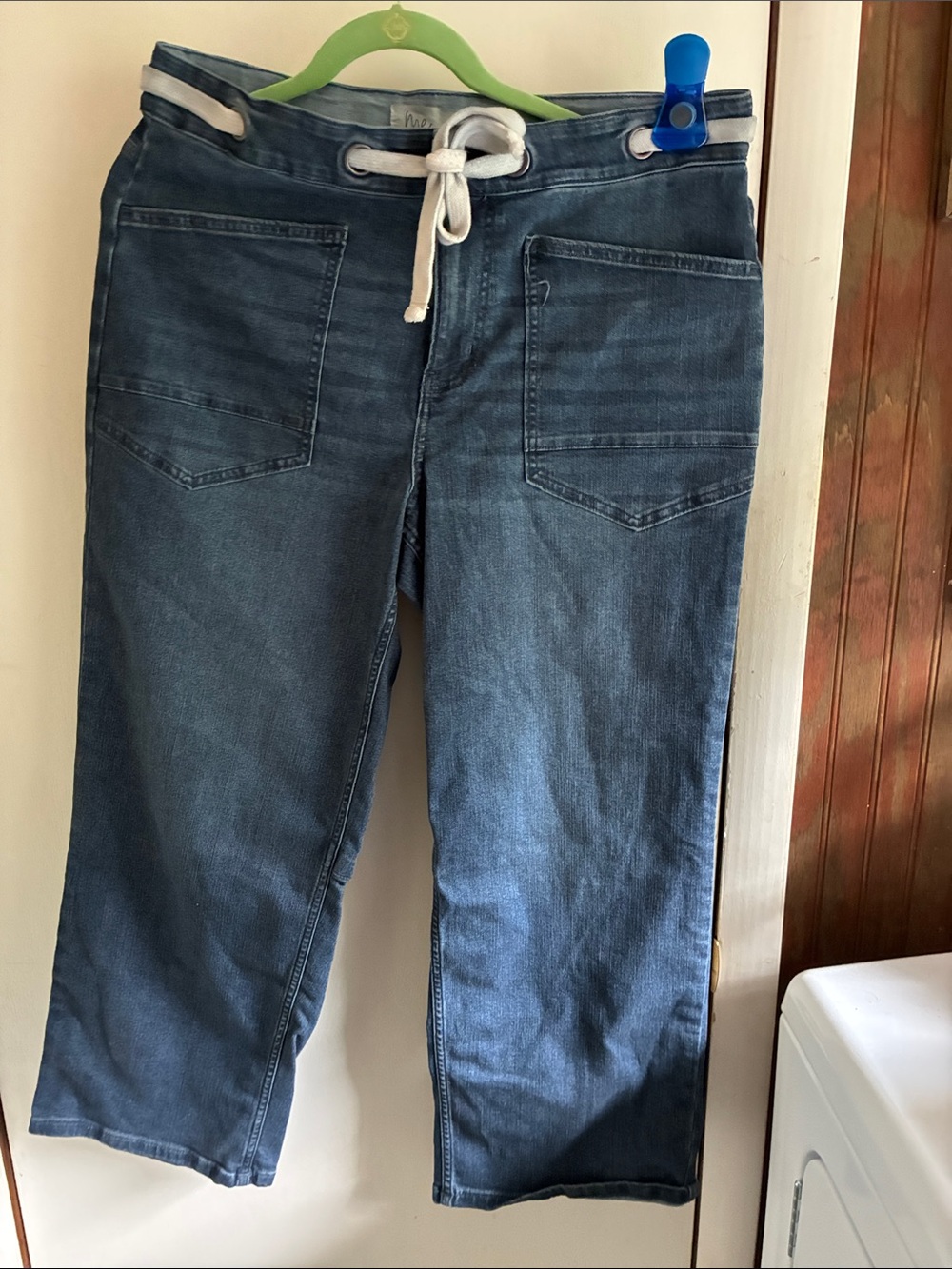 Straight Leg Women’s Jeans with Drawstring Waist - Blue